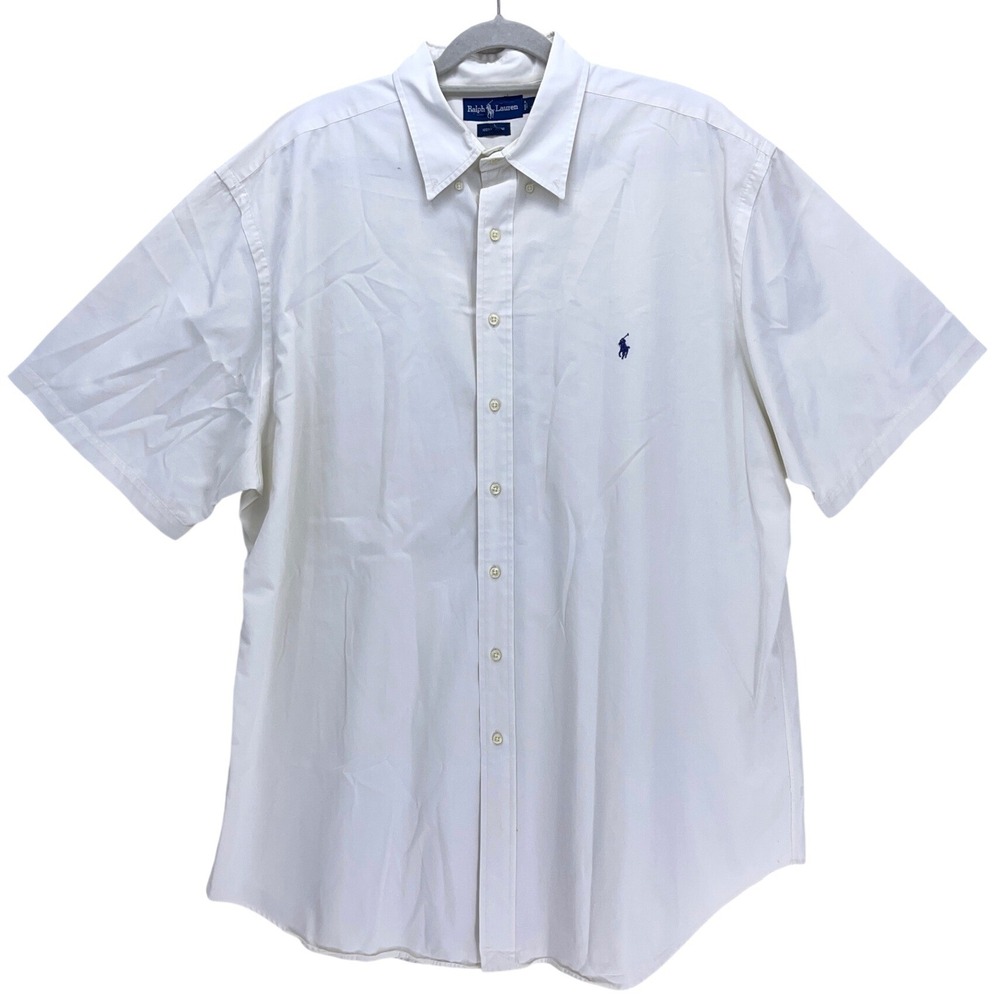 Ralph Lauren White Short Sleeve Button Down Shirt 2XLT Tall Embroidered Pony